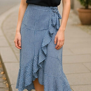 Free the Roses Maxi Wrap Ruffle Skirt, M-L, Blue 
/White Gingham